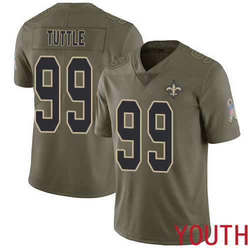 New Orleans Saints Limited Olive Youth Shy Tuttle Jersey NFL Football #99 2017 Salute to Service Jersey